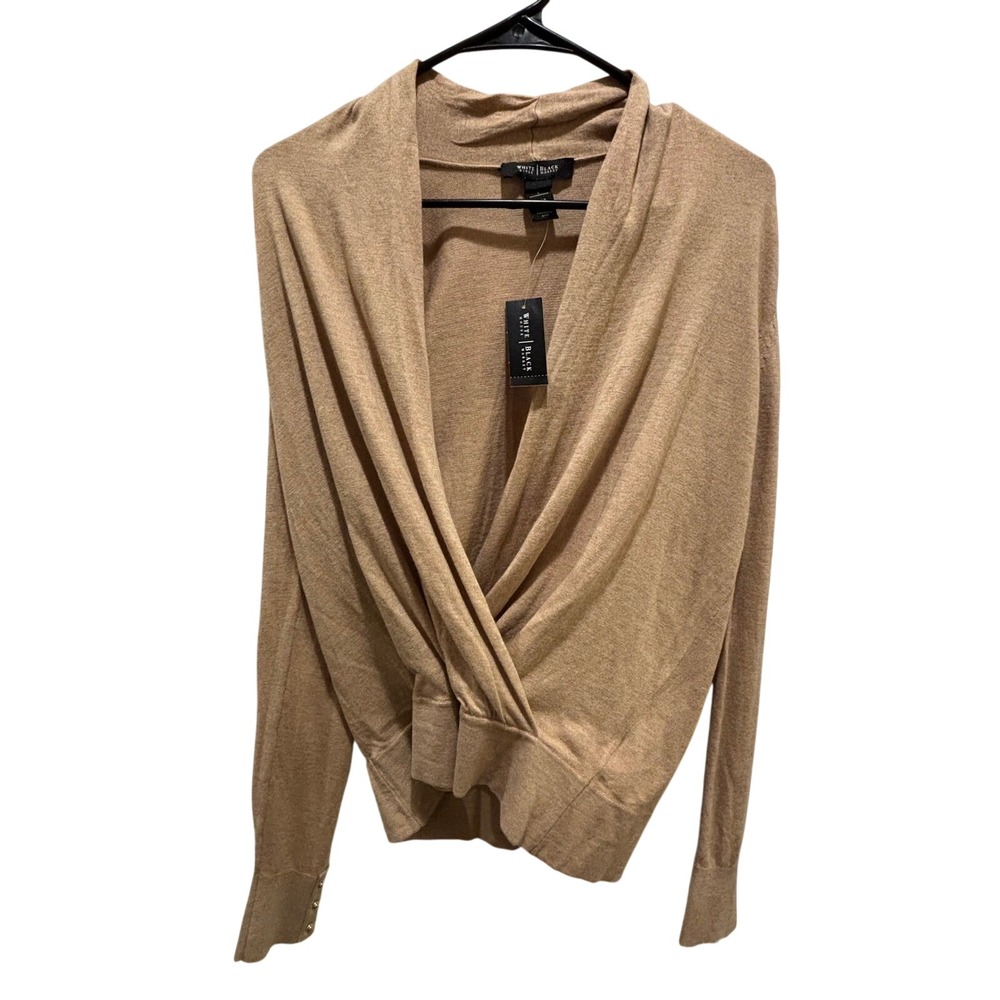 White House Black Market NWT Camel Tan Wrap Front Draped Sweater Small